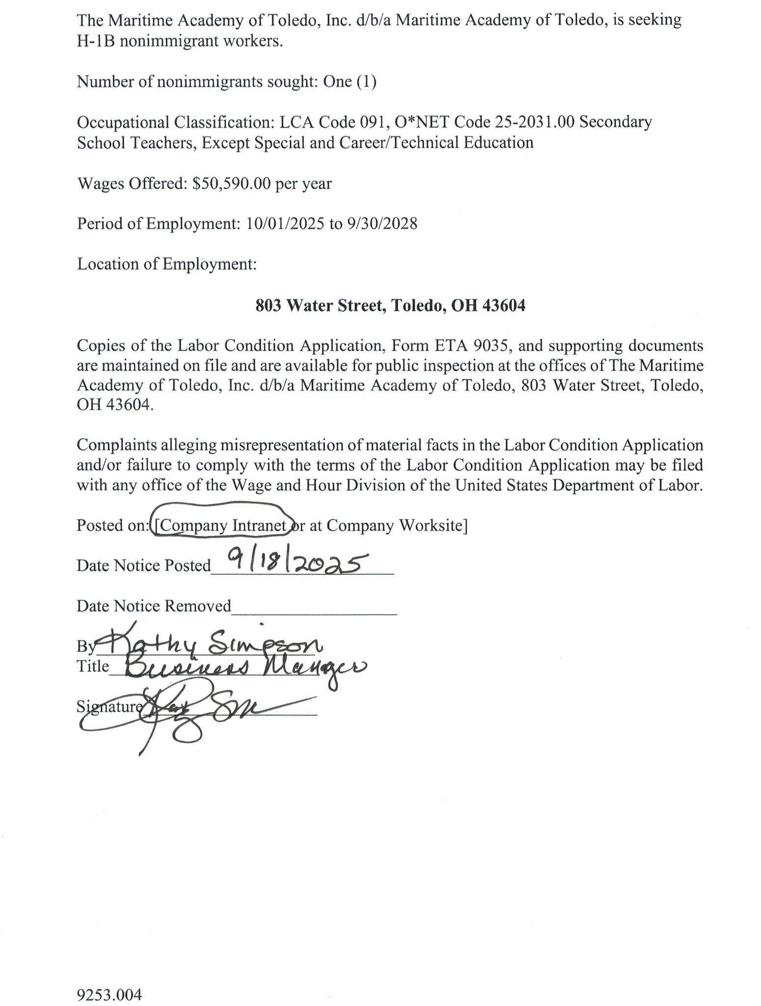 H-1B Nonimmigrant Notice